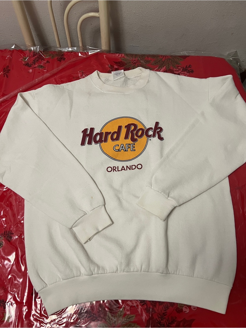 Vtg Hard Rock Cafe pullover Sweatshirt Sz  L white Crewneck Orlando Florida 90s